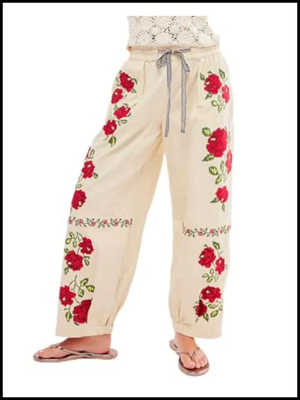 Mid Rise Barrel Jeans Embroidered Wide Leg Denim Pants Boyfriend Baggy Jeans